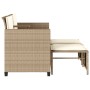 Divano Giardino 2 Posti con Tavolo e Sgabelli Beige Polyrattan