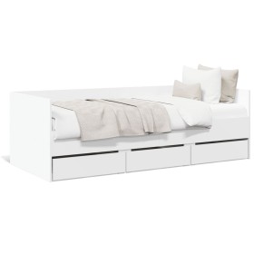 Divano Letto con Cassetti Bianco 90x200 cm in Legno Multistrato