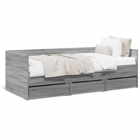 Divano Letto con Cassetti Grigio Sonoma 90x190 cm Multistrato