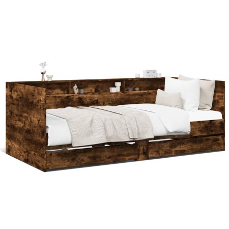 Divano Letto con Cassetti Rovere Fumo 75x190 cm Multistrato