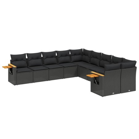 Set Divani da Giardino 10pz con Cuscini in Polyrattan Nero