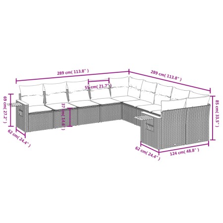 Set Divani da Giardino 10pz con Cuscini in Polyrattan Nero