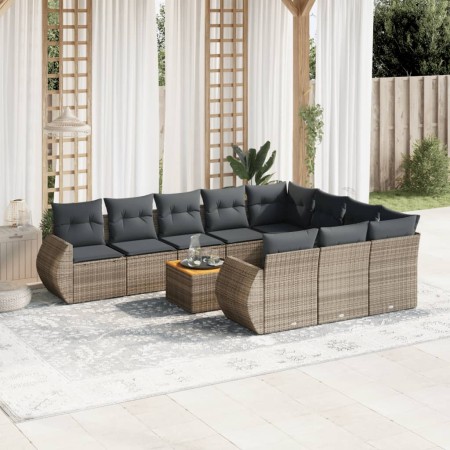 Set Divani da Giardino 11 pz con Cuscini in Polyrattan Grigio