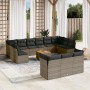 Set Divani da Giardino 14pz con Cuscini in Polyrattan Grigio