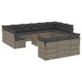 Set Divani da Giardino 14pz con Cuscini in Polyrattan Grigio