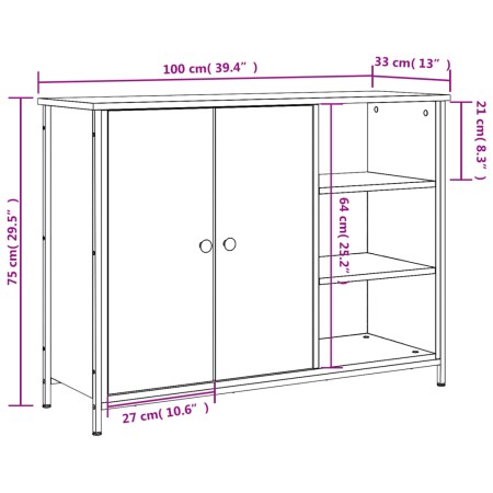 Credenza Rovere Fumo 100x33x75 cm in Legno Multistrato