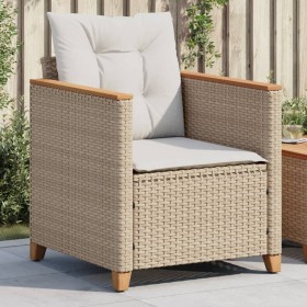 Sedia da Giardino con Cuscini Beige in Polyrattan