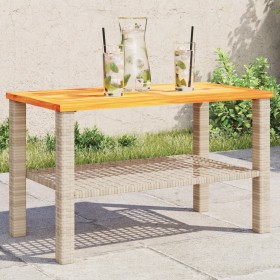 Tavolo da Giardino Beige 70x38x42 cm Polyrattan e Legno Acacia