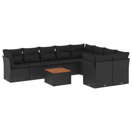 Set Divani da Giardino 10pz con Cuscini in Polyrattan Nero