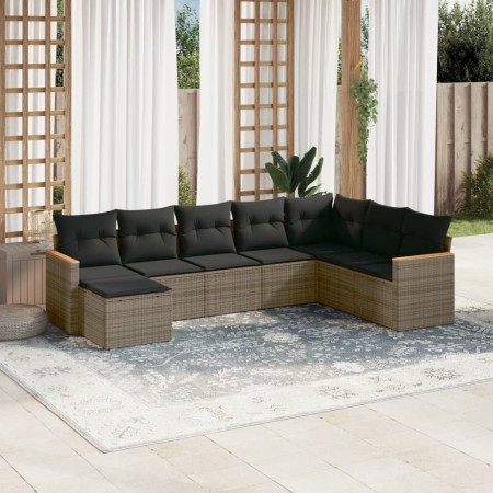 Set Divano da Giardino 8 pz con Cuscini Grigio in Polyrattan