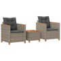 Set da Bistrò 3 pz con Cuscini Grigio Polyrattan e Legno Acacia