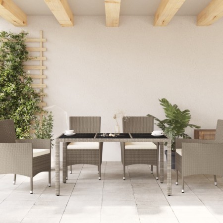 Tavolo Giardino Piano Vetro Grigio Chiaro 150x90x75 Polyrattan