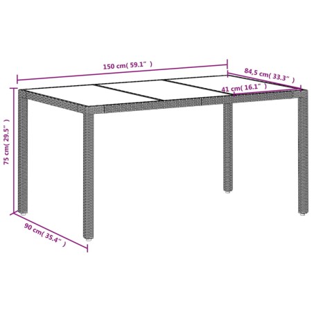 Tavolo Giardino Piano Vetro Grigio Chiaro 150x90x75 Polyrattan