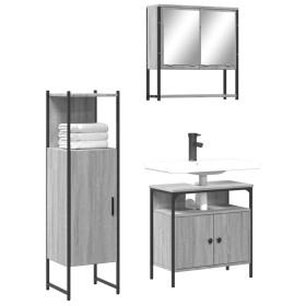 Set Mobili da Bagno 3 pz Grigio Sonoma in Legno Multistrato