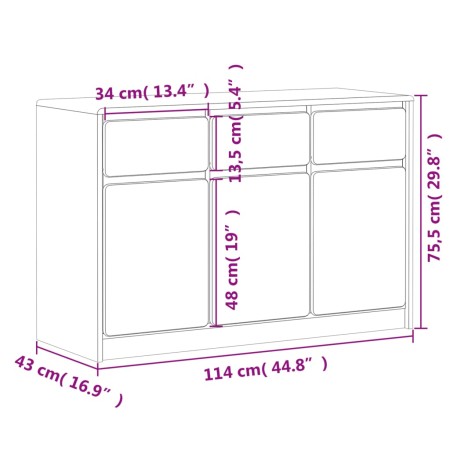 Credenza SAUDA Rovere 114x43x75,5 cm in Legno Massello di Pino