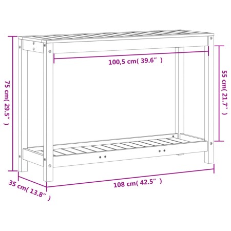 Tavolo Invaso con Ripiano 108x35x75 cm Legno Impregnato di Pino