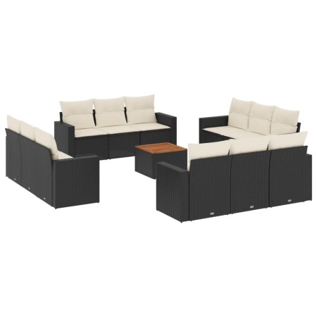 Set Divani da Giardino 13pz con Cuscini Nero in Polyrattan