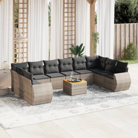 Set Divani da Giardino 11 pz con Cuscini in Polyrattan Grigio