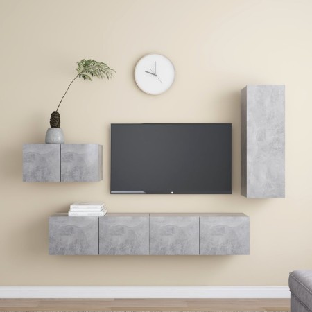 Set di Mobili Porta TV 4 pz Grigio Cemento in Legno Multistrato