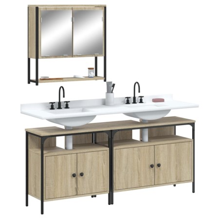 Set Mobili da Bagno 3 pz Rovere Sonoma in Legno Multistrato