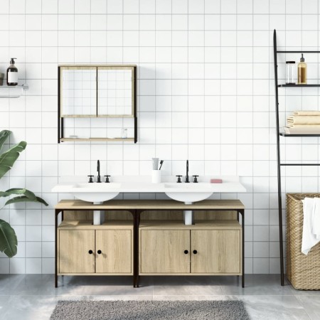 Set Mobili da Bagno 3 pz Rovere Sonoma in Legno Multistrato