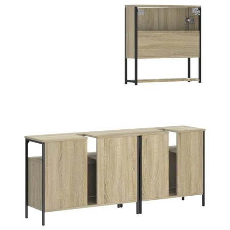 Set Mobili da Bagno 3 pz Rovere Sonoma in Legno Multistrato