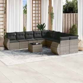 Set Divano da Giardino 10 pz con Cuscini Grigio in Polyrattan