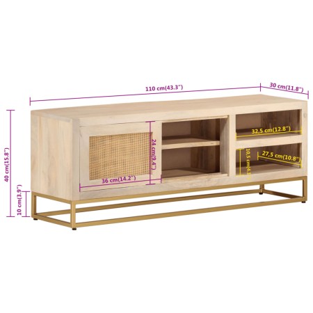 Mobile Porta TV 110x30x40 cm in Legno Massello di Mango e Ferro