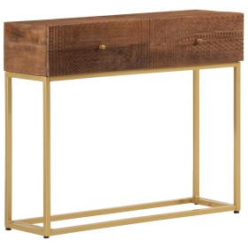 Tavolo Consolle 90x30x76 cm in Legno Massello di Mango e Ferro