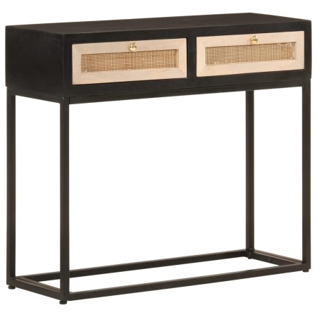 Tavolo Consolle Nero 90x30x76cm Legno Massello di Mango e Ferro