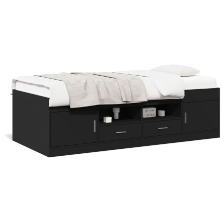 Divano Letto con Cassetti Nero 90x190 cm in Legno Multistrato