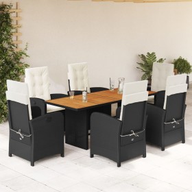 Set da Pranzo da Giardino 7 pz Nero con Cuscini in Polyrattan