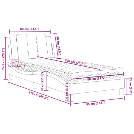 Letto con Materasso Grgio 80x200 cm in Similpelle