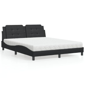 Letto con Materasso Nero 160x200 cm in Similpelle