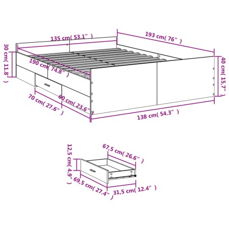 Giroletto Cassetti Grigio Cemento 135x190 cm Legno Multistrato