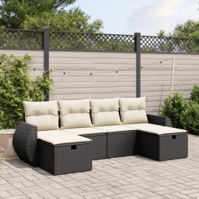 Set Divano da Giardino 6 pz con Cuscini Nero in Polyrattan