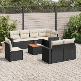 Set Divani da Giardino 9 pz con Cuscini Nero in Polyrattan