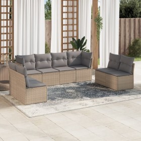 Set Divano da Giardino 8 pz con Cuscini Beige in Polyrattan