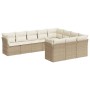 Set Divano da Giardino 10 pz con Cuscini Beige in Polyrattan