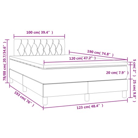 Letto a Molle con Materasso e LED Nero 120x190 cm in Velluto