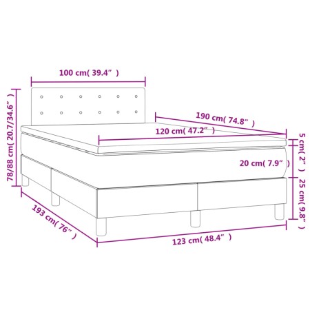 Letto a Molle Materasso e LED Grigio Scuro 120x190cm in Velluto