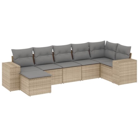 Set Divani da Giardino 7 pz con Cuscini Beige in Polyrattan