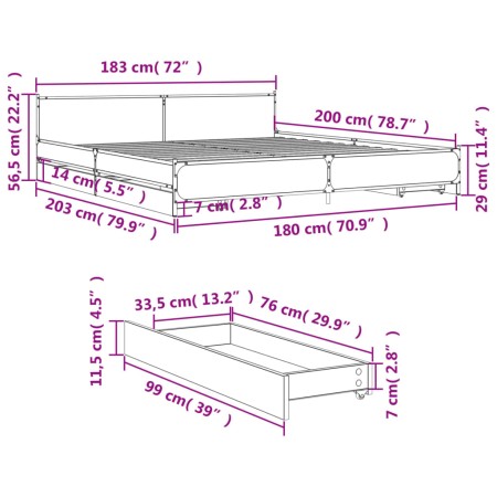 Giroletto Cassetti Rovere Sonoma 180x200 cm Legno Multistrato