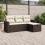 Set Divano da Giardino 4 pz con Cuscini Marrone in Polyrattan