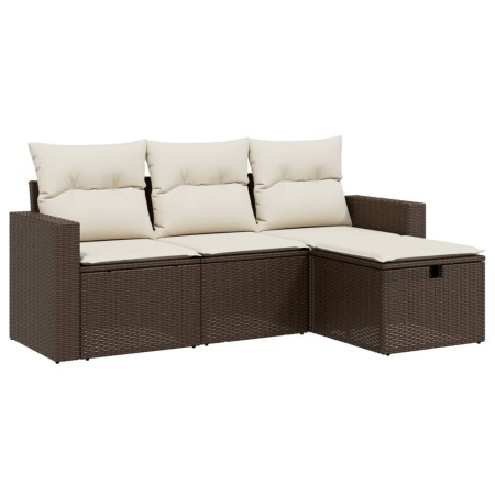 Set Divano da Giardino 4 pz con Cuscini Marrone in Polyrattan