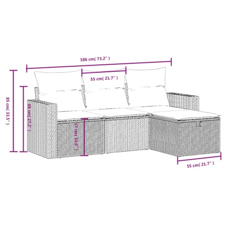 Set Divano da Giardino 4 pz con Cuscini Marrone in Polyrattan