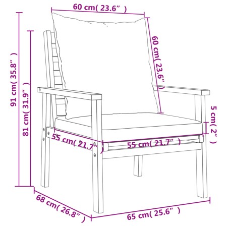 Set Mobili da Giardino 3pz con Cuscini Legno Massello di Acacia