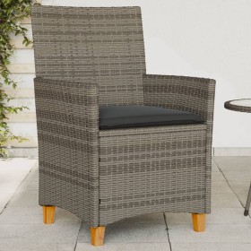 Sedie Giardino con Cuscini 2pz Grigie Polyrattan Legno Massello