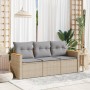 Set Divano da Giardino 3 pz con Cuscini Beige in Polyrattan