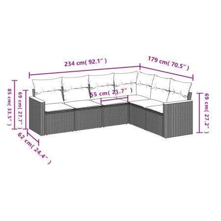 Set Divano da Giardino 6 pz con Cuscini Grigio in Polyrattan